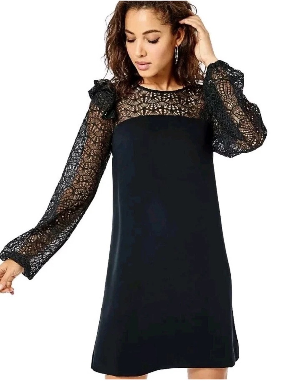Lilly Pulitzer Karolina Dress Onyx Illusion Lace Sleeve Shift Knee Length Size 0